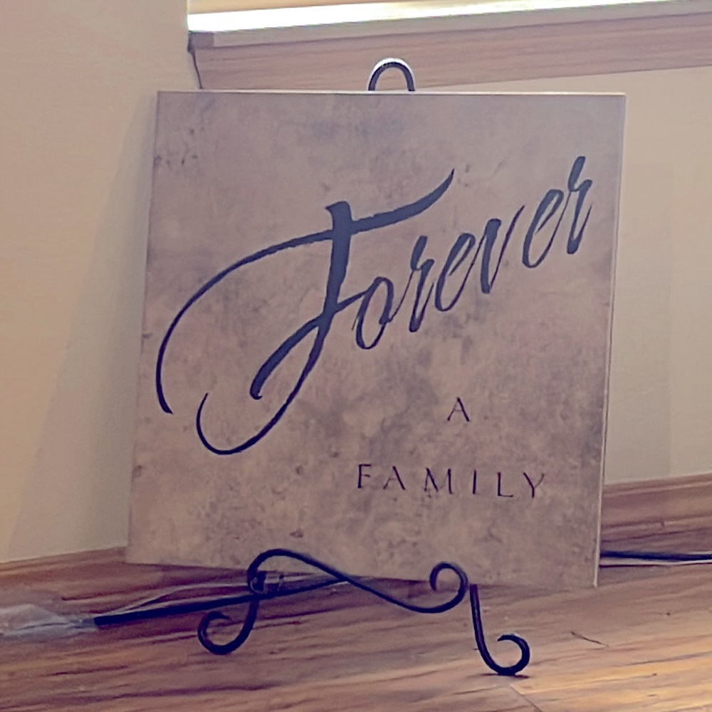 Tile with vinyl lettering